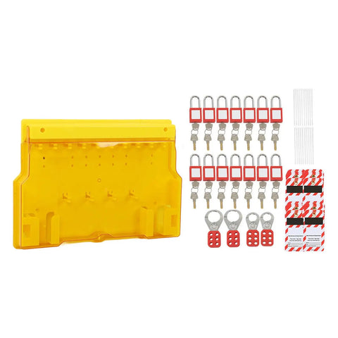 Lockout Tagout Kit With Visual Management And Durable Padlocks For Factory Safety Supplies, yellow engineering plastic station, 22x15 inches.