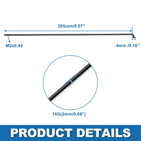 Heavy Duty 14G 205mm Mountain Bike Spokes Set, Steel Black 36 Pieces, Replacement Spokes for MTB Wheels, size details shown