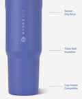 32 Oz Insulated Double Wall Stainless Steel Water Bottle With Sturdy Grip Handle Berry Pop Colorway side view featuring secure grip body.