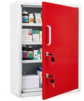 Locking Metal Medication Cabinet With Document Pocket And Dual Keys, Wall Mounted Red 21x16x6 Inch For Fast No Fuss Medicine Storage