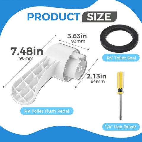 RV Toilet Foot Pedal Kit For Dometic 300 310 311 320 321 Series Toilets, Easy Install Flush Pedal Replacement dimensions