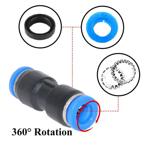 Push To Connect Air Fittings 4mm Tube OD EZ Quick Disconnect Pneumatic Union Connectors with 360-degree rotation feature