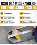 Heavy Duty 360 Degree Fusible Link For Fire Doors And Dampers Holds Back 3 To 20 Pounds With Stainless Steel Snap Hooks shown in use in fire protection systems.