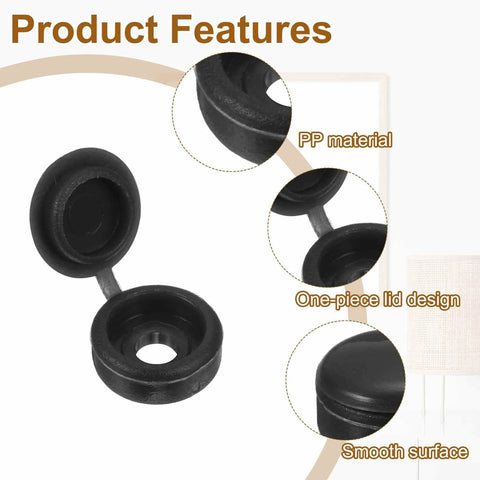 Black plastic hinged screw cover caps 3.1 millimeter inner diameter 0.12 inch shutter caps for windows exterior railings and furniture