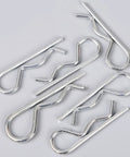 Top Tier R Shaped Cotter Pins 150 Pack Carbon Steel Spring Fasteners in a variety of shapes on white background.