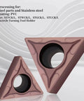 20 Piece TCMT16T304 Carbide Turning Inserts For CNC Lathe Tools Finishing And Semi Finishing Steel Stainless Steel And Cast Iron Built For Heavy Duty Metal Cutting And Long Lasting Performance, two triangular inserts with PVC coating