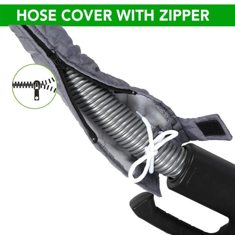 50 Foot Low Voltage Central Vacuum Hose With Crushproof Padded Cover And Zipper For Easy Install And Pro Grade Protection Of Plinths And Baseboards Not For Electric Carpet Beater Or Powerhead showing zippered cover detail