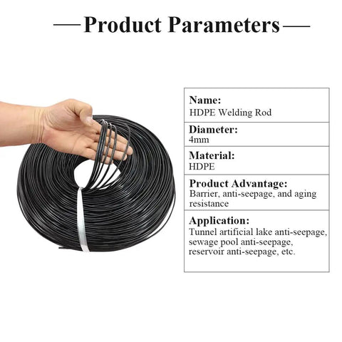 Coiled HDPE welding rod, 4mm diameter, shown in hand for Heavy Duty 1600W Handheld Plastic Extruder Welder Gun For HDPE LDPE PP Pipe Welding.