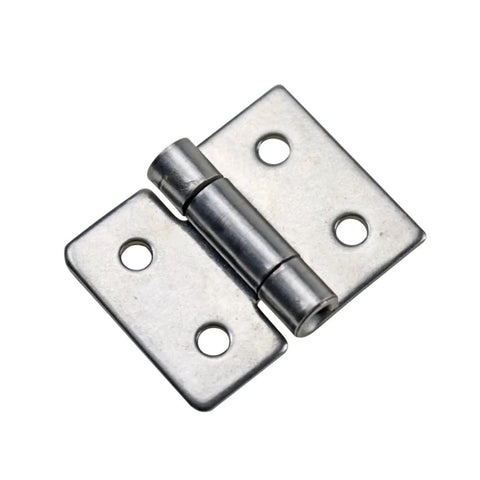 Close-up of stainless steel damping torque hinge with two-leaf plates and mounting holes (1 pc).