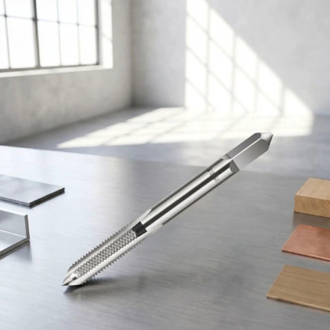 Heavy Duty Hand Tap With Square Drive For M16 Threads Pro Grade Tool For Workshop And Machinists Daily DIY Projects Stainless Steel Construction Delivers Smooth Precise Threading And Long Lasting Performance. stainless steel M16 hand tap on workshop bench