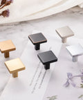 10 Pack 1-1/8 Inch Square Brushed Gold Cabinet Knobs And Pulls Set For Cabinets And Drawers Heavy Duty Solid Metal Hardware displayed
