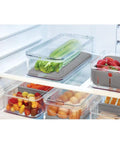 Removable Drainage Tray Storage Bin For Refrigerator And Pantry, BPA-free, stacked in fridge storing celery on drainage tray