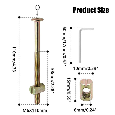 8 Pack M6 Socket Cap Screws And Barrel Nuts Set, Hex Drive, 90 110 120mm Length, Heavy Duty Hardware Replacement Kit For Furniture, Rails, DIY Projects, Quick Install, Solid Fasteners, M6x110mm sizes