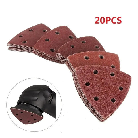Fresh 20PC Triangular Sanding Discs With 6 Hole Hook And Loop Design For Smooth Woodworking and DIY Projects Available In A Ton Of Grit Ranges From Coarse To Super Fine.