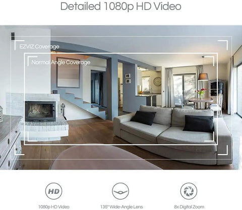 Living room captured by 1080p Indoor Security Camera With Night Vision And Motion Alerts, 135 Degree Wide Angle, Two Way Audio.