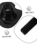 Black Football Backplate Screws Set Metal Hardware For Secure Shoulder Pad Mounts Quick Assembly For Football Gear Rugged Backplate Fasteners Game Ready Replacement Kit For Training And Games, black threaded screw close-up