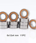RC Ball Bearing Kit For Traxxas Nitro Revo Monster Truck Featuring 34 Sealed Bearings In Orange And Blue With Sizes 5x11x4 6x12x4 12x18x4 10x15x4 And 5x8x2.5 For All Versions. 6x12x4 mm sealed RC bearings, 11 pcs, orange and silver