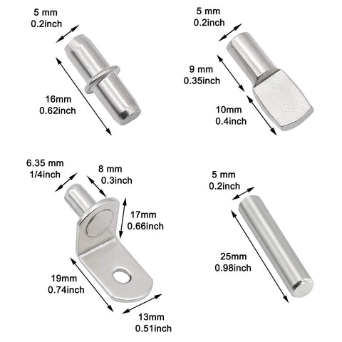 104 Pieces Shelf Pins Kit Four Styles Nickel Plated Shelf Support Pegs For Shelves Cabinets Bookshelves And Closets Durable Zinc Alloy