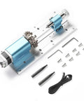 4th Axis Rotary Module Upgrade for 4040 and 3030 CNC Machines with planetary geared stepper motor, 4 jaw chuck, components displayed