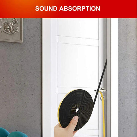 Applying Three Roll Weather Stripping Door Seal Tape 1/4 Inch By 1/8 Inch Foam Self Adhesive Weatherproofing Kit to door gap