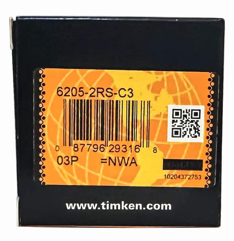 Product packaging of 2 Pack 6205-2RSC3 Deep Groove Ball Bearings Double Rubber Sealed 25x52x15mm Pre Lubricated