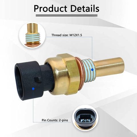 Coolant Temperature Sensor ECT For Chevy Buick GMC Cadillac Pontiac, Ultimate Replacement Unit For GM Cars, Fits Camaro Malibu Silverado Tahoe Suburban Equinox Impala Aveo Express HHR And More. M12x1.5, 2-pin