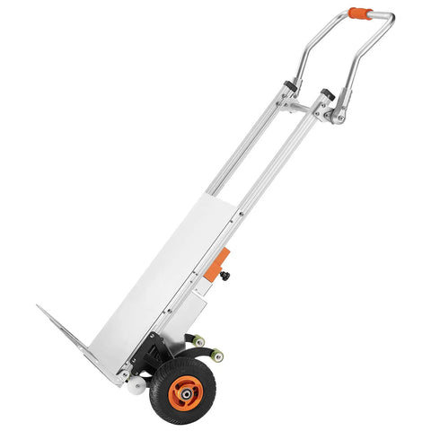 VEVOR Electric Stair Climbing Dolly 440 Lb Capacity Heavy Duty Hand Truck with 157.5 Inch Rope Folding Handle on incline for moving furniture.