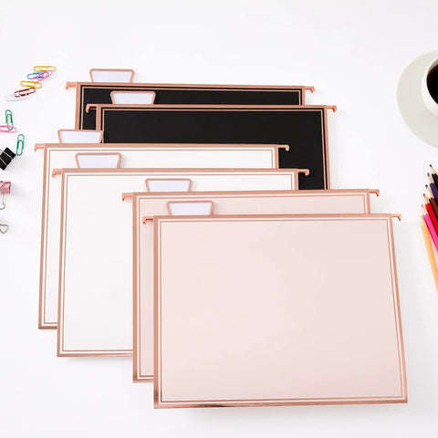 Rose Gold Hanging File Folders With Pockets Letter Size 6 Pack Decorative Cute Office Home School File Folders in assorted colors