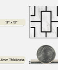 Retro Peel And Stick 12-Inch Vinyl Floor Tiles, Pack Of 20, showing tile pattern and 1.5mm thickness comparison to a coin.