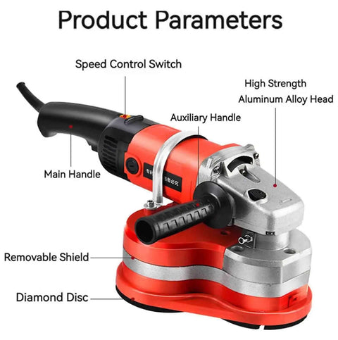 Heavy Duty Electric Concrete Grinder With Variable Speed Control And Side Handle for quick floor resurfacing, showing main handle and diamond disc.
