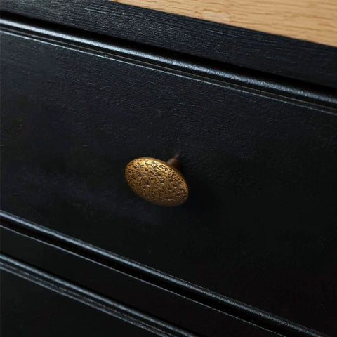 Six Pack Zinc Alloy Drawer Knobs In Big Oval Antique Brass Finish For Cabinets And Furniture on black dresser drawer