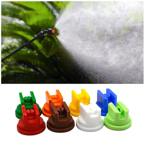 8 Piece Boom Sprayer Nozzle Set For Knapsack Sprayers shown spraying water with colorful nozzle tips for precise even spray and weed killing.