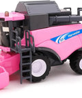 One To Thirty Two Scale Friction Powered Pink Combine Harvester Farm Toy with Rotating Reel, Removable Ladder, Kid Friendly, 25cm by 11cm