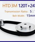 Cool HTD Synchronous Pulley Kit With 120T And 24T Gears, Solid Steel Or Aluminum Build For Precision Drives, 3M Belt Width, Smooth Power Transmission, Custom Bore Sizes Like 10mm Or 25mm To Fit Your Motor Shaft Perfectly. HTD3M 120T+24T pulley kit with 15mm belt and aluminum gears