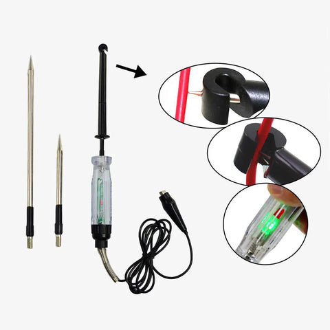 Automotive Wire Piercing DC Voltage Circuit Tester For 6V 12V Systems With 59 Inch Cord Three Interchangeable Probes For Touch Or Pierce Testing LED And Buzzer Indicator For Quick Wiring Checks, with three probes and cord