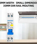 Top Shelf 18mm Din Rail RCBO Residual Current Differential Automatic Circuit Breaker 230V with test button and mounting features.