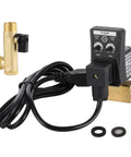110V Automatic Timed Water Tank Drain Valve Two Way Direct Acting With Ten Inch Braided Steel Hose One Quarter Inch NPT Threads