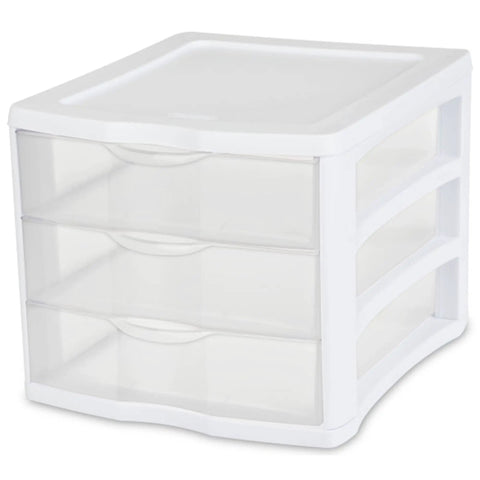 4 Pack 3 Drawer Stackable Plastic Organizer With Drawers White Frame Go To Countertop Storage Solution For Office Supplies Craft Rooms Classrooms And Home Organization