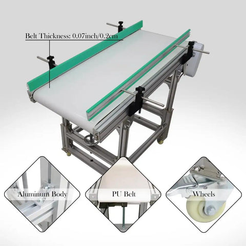 PU Inclined Wall Conveyor Belt 48 Inch Long By 20 Inch Wide Aluminum Industrial Transport Conveyor Machine 110V Heavy Duty