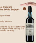 Two Pack Premium Vacuum Wine Stopper Set With Time Scale Airtight Wine Bottle Preserver next to wine bottle with instructions