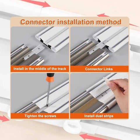 Heavy Duty Ceiling Curtain Track System For Home Office Hotel RV And School Double Rail Conjoined Track White Aluminum Alloy Waterproof And Wear Resistant Supports Thick Drapes And Sheers With Light Leakage Free Design connector installation method