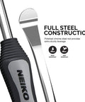 5-Piece Tire Lever Set With 11.5 Inch Hardened Steel Spoons, close-up of chrome spoon and grip handle highlighted