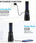 Rechargeable UV Flashlight 3 In 1 Black Light LED Tactical Flashlight, 2000 Lumens charging phone via USB-C