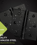 Three Pack Black Door Hinges 3.5 X 3.5 Inches Heavy Duty Stainless Steel Ball Bearing Hinges With Screws Powder Coated Rust Proof Square Corner Smooth And Quiet For Interior Doors, black stainless steel hinge close-up