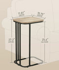 C Shaped End Table For Sofa And Bed, Slim 27 Inch High Side Table That Slides Under Couch, Greige and Black Finish, dimensions shown