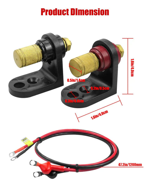 Rugged Jump Post Kit With Cable And Mounting Bracket For UTVs And ATVs Heavy Duty Remote Battery Charging Post Kit dimensions included