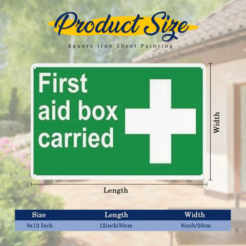 Heavy Duty 12x8 Inch Aluminum Tin Sign For Warning First Aid Box Safety Notice Business Sign Waterproof Rustproof Indoor Outdoor Durable Wall Decor For Shops Garages And Workshops showing 'First aid box carried'