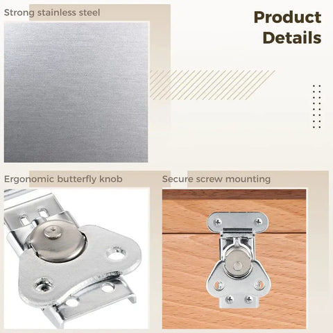 6 Pack Twist Latches With Retainers, 304 Stainless Steel Butterfly Latches For Cases And Boxes, shown in detailed product images