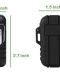 Side and front view of 2 Pack Waterproof Lighters For Outdoors, Windproof Torch And USB Rechargeable Arc Lighters with size dimensions.