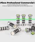 Heavy Duty Stainless Steel Magnetic Laser Level Marker Pins And Alignment Setup Blocks Rust Proof Job Site Equipment Straight Shot Layout Targets Bulletproof Eight Pack arranged with green laser line for precise layout.